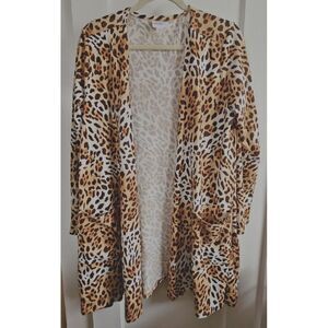 Lularoe women animal print cardigan sweater Sz Large‎ w/pockets
